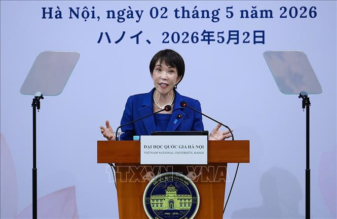 Thủ tướng Nhật Bản Takaichi Sanae phát biểu chính sách tại Đại học Quốc gia Hà Nội